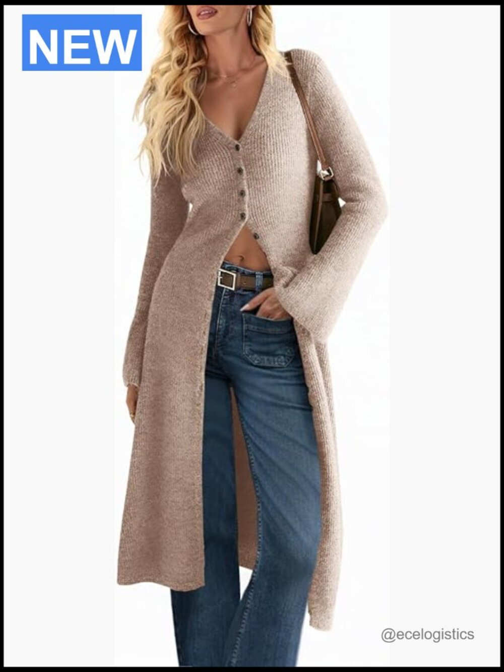 Oversized Bell Sleeve Open Front Button Down Long Cardigan Midi Dress